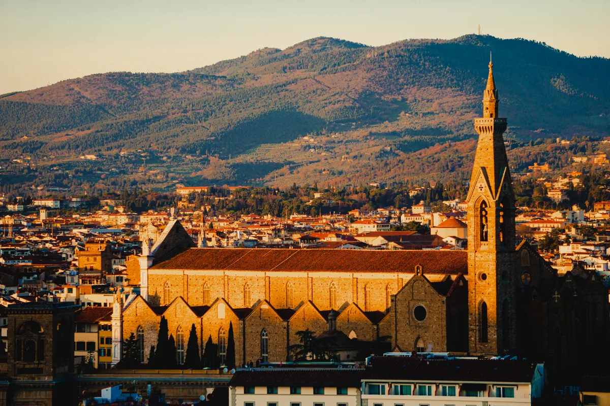 Santa Croce from above; several gelaterie are in the streets around it