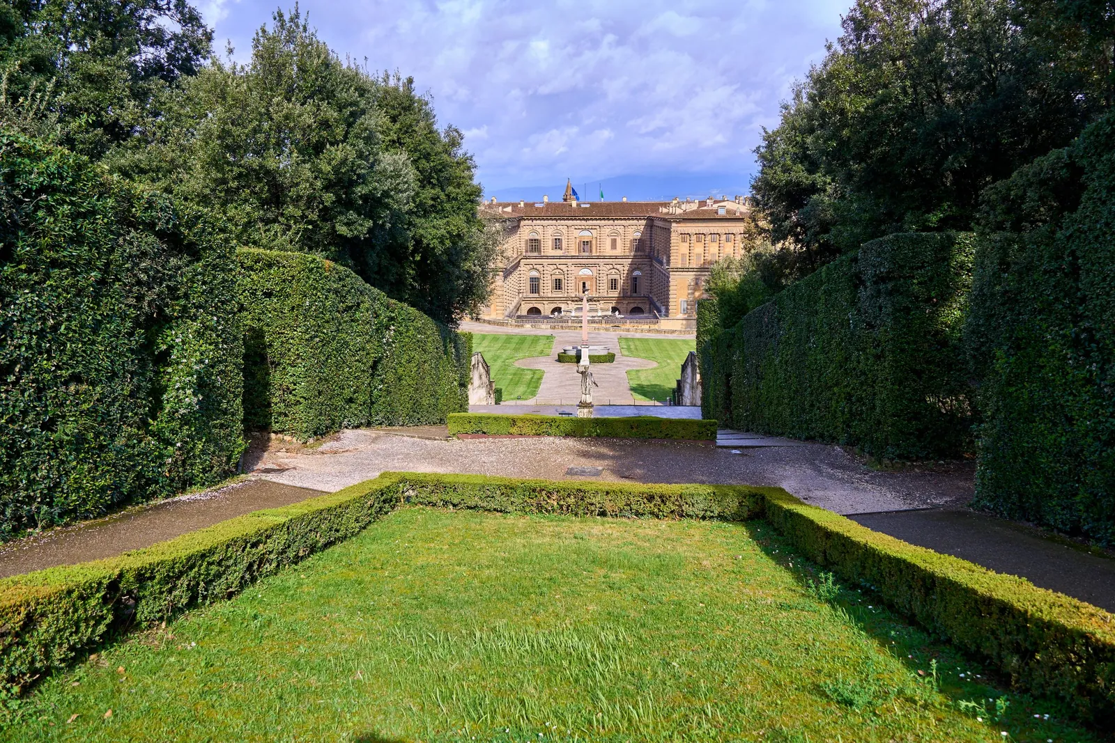 A hedged avenue in the Boboli Gardens leading to Palazzo Pitti