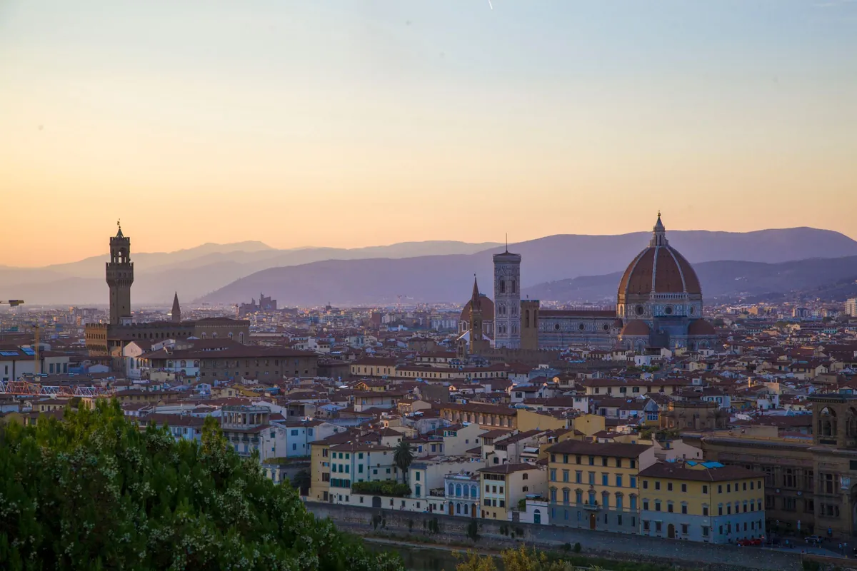 Sunset over Palazzo Vecchio and the Duomo from Piazzale Michelangelo
