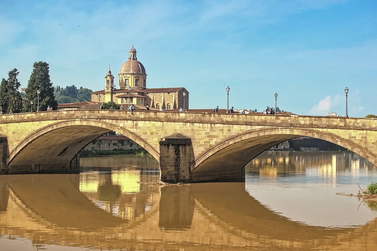 Ponte alla Carraia from the river. La Carraia is at the Oltrarno end of the bridge